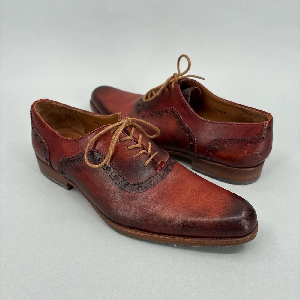John Fluevog Shoes Mens 9.5 Red Brown Leather Twin Turbine Oxford Dress Lace Up